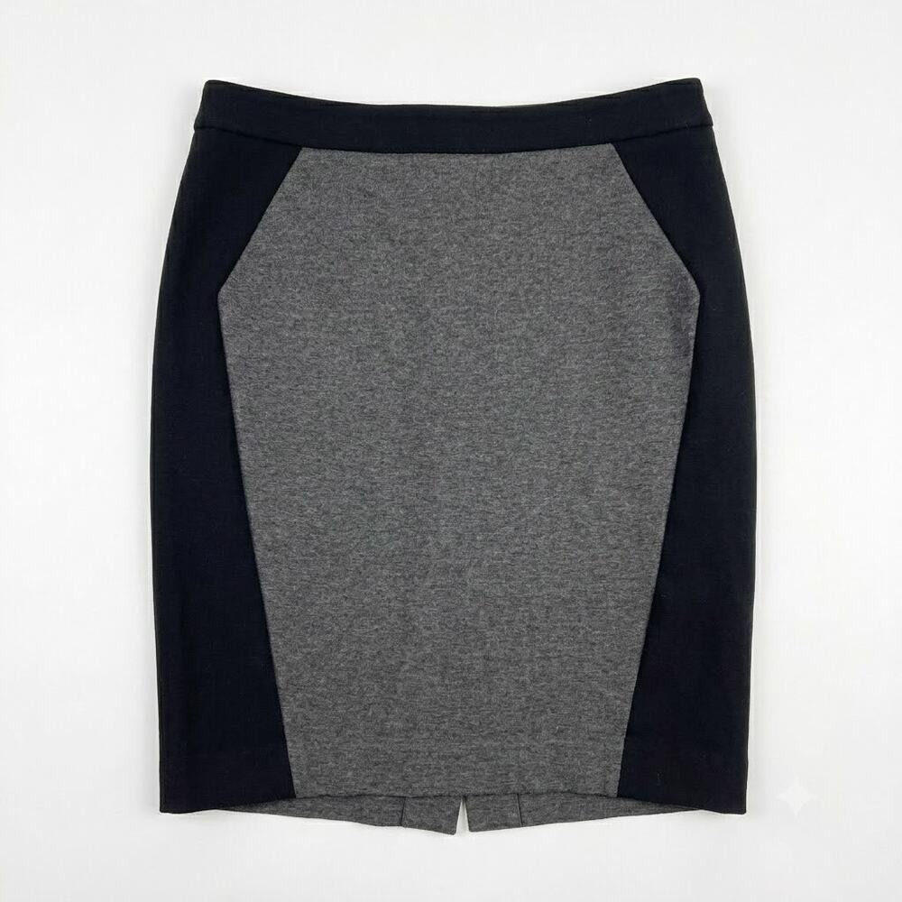 LOFT Colorblock Ponte Pencil Skirt Black Gray Stretch Slit Career Womens 6